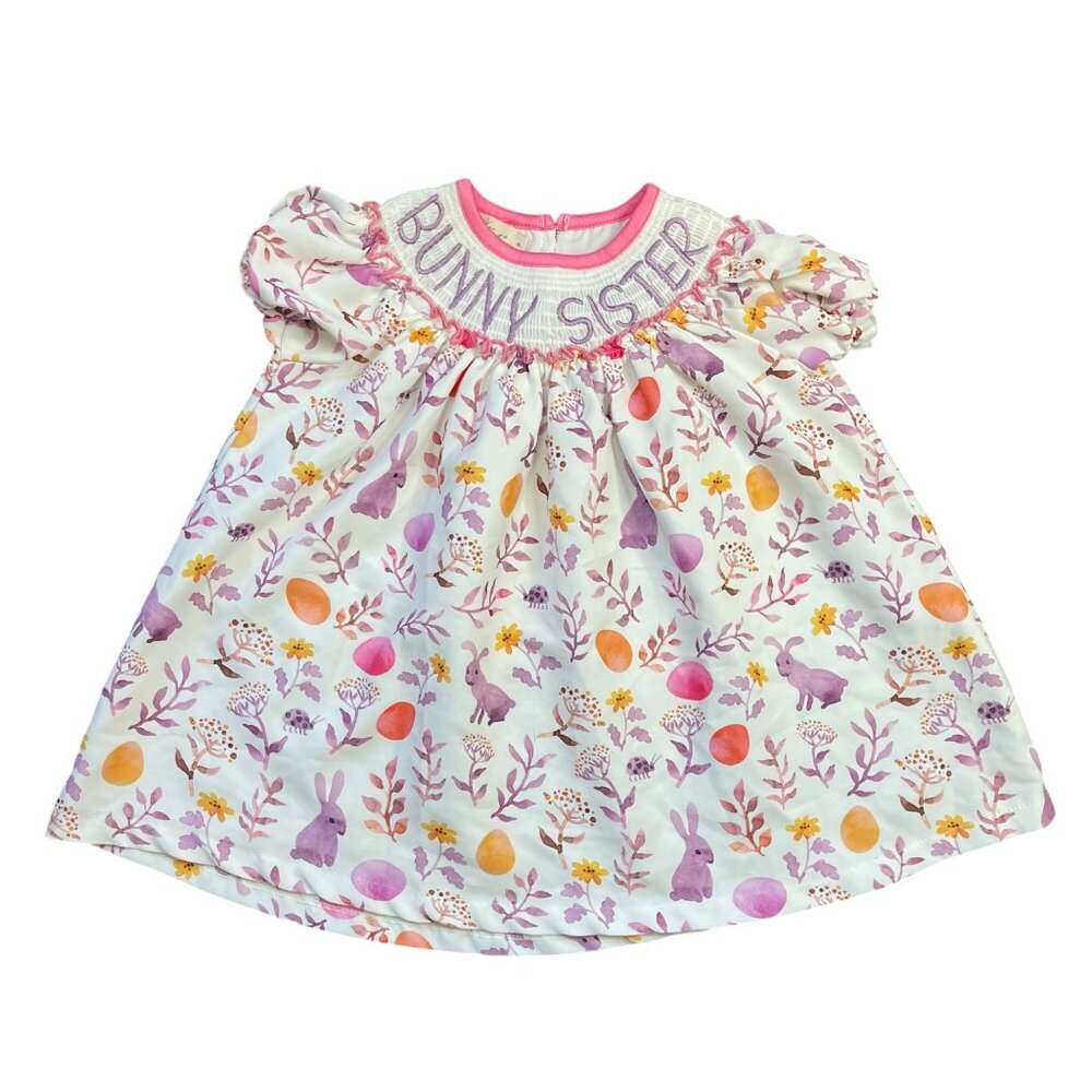 Marie Nicole Clothing Smocked Bunny Sister‎ Bishop Dress Girls Small Easter Pink